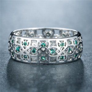 ✨ Colorful Gems Eternity Zircon Silver Vintage Ring for Women, EVGG1604